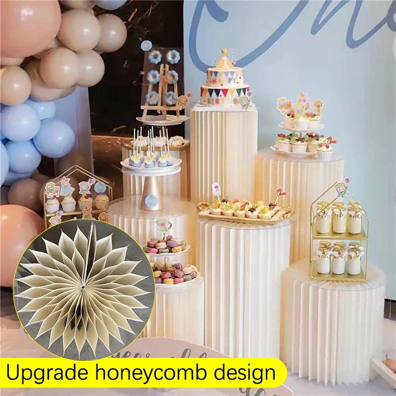 3/4PCS Wedding Props Stage Folding Origami Roman Column Cake Dessert Table Round Pillar Cake Ornament Desk Wedding Decoration