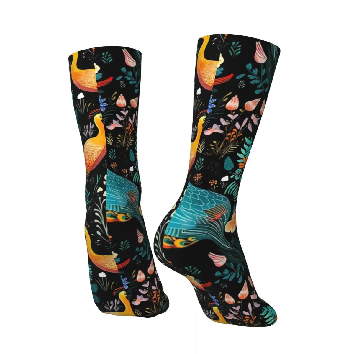 بوهو الطاووس الجوارب زهرة طباعة جوارب Kawaii الخريف عدم الانزلاق الرجال الجوارب تنفس نمط الجوارب في الهواء الطلق