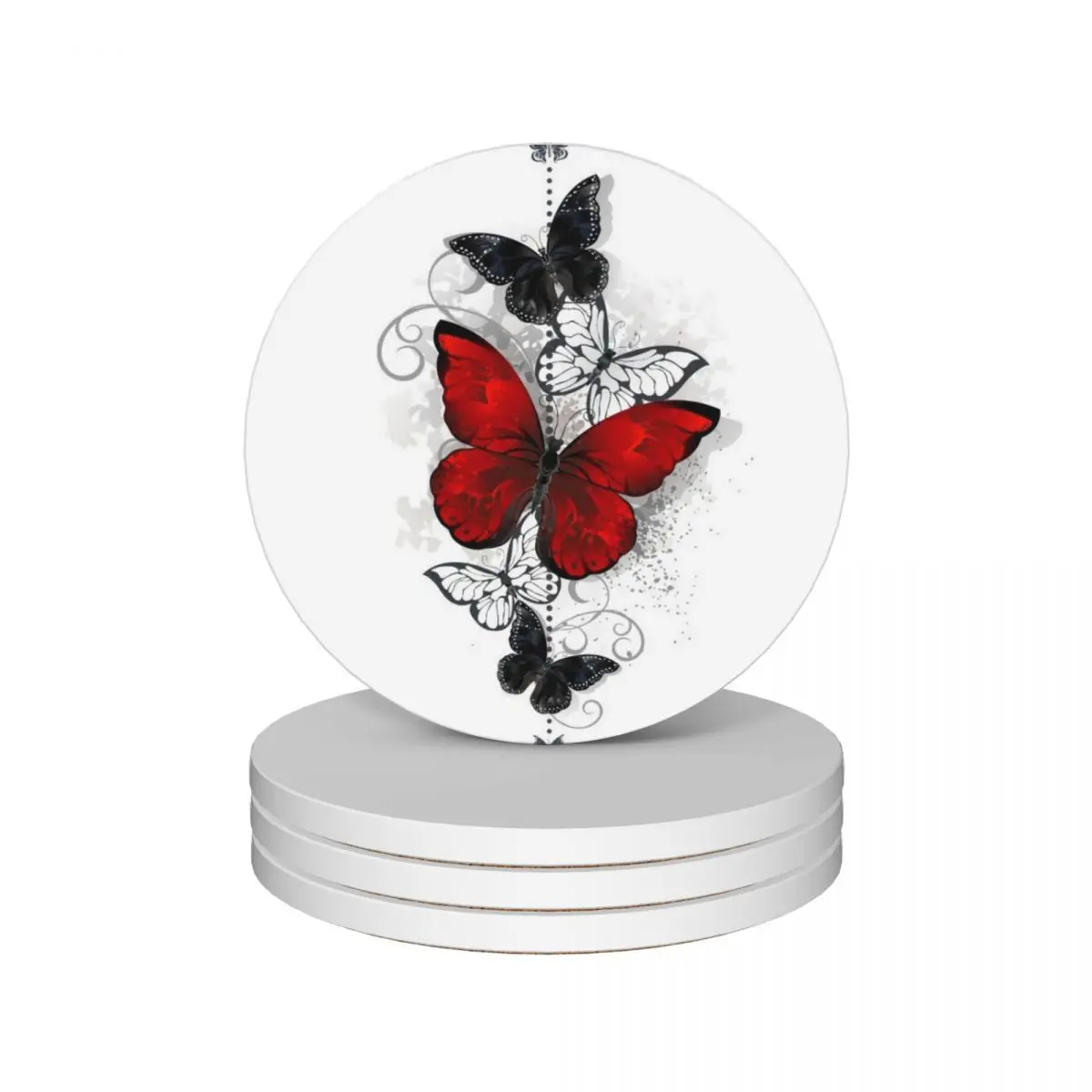 

Red and Black Butterflies Ceramic Coasters (Set of 4) ceramic cup holder for table Coasters