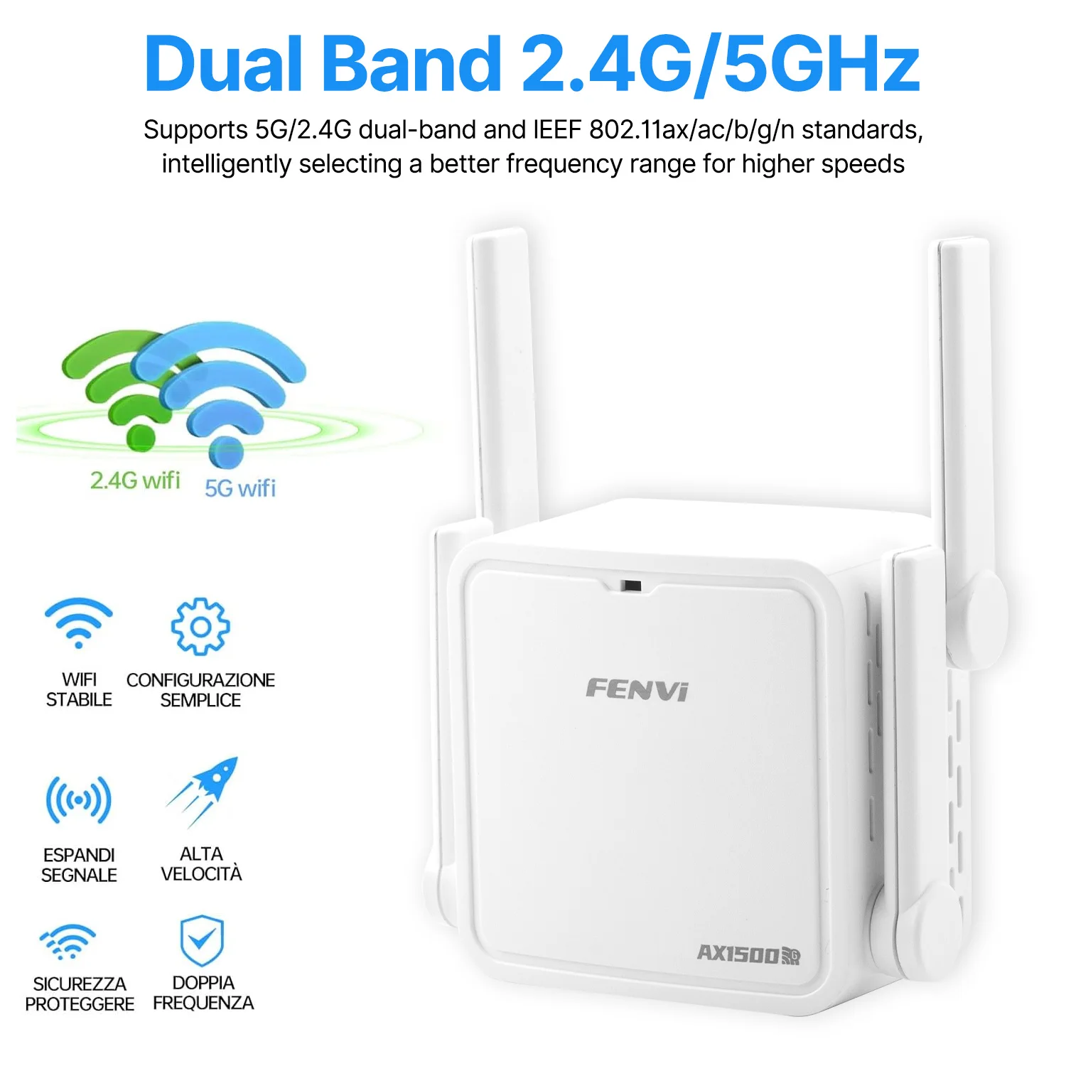 FENVI WIFI6 AX1500 WiFi Repeater Dual Band 2.4G&5GHz Wireless Extender Signal Booster Network Amplifier Long Range Wifi Repeater