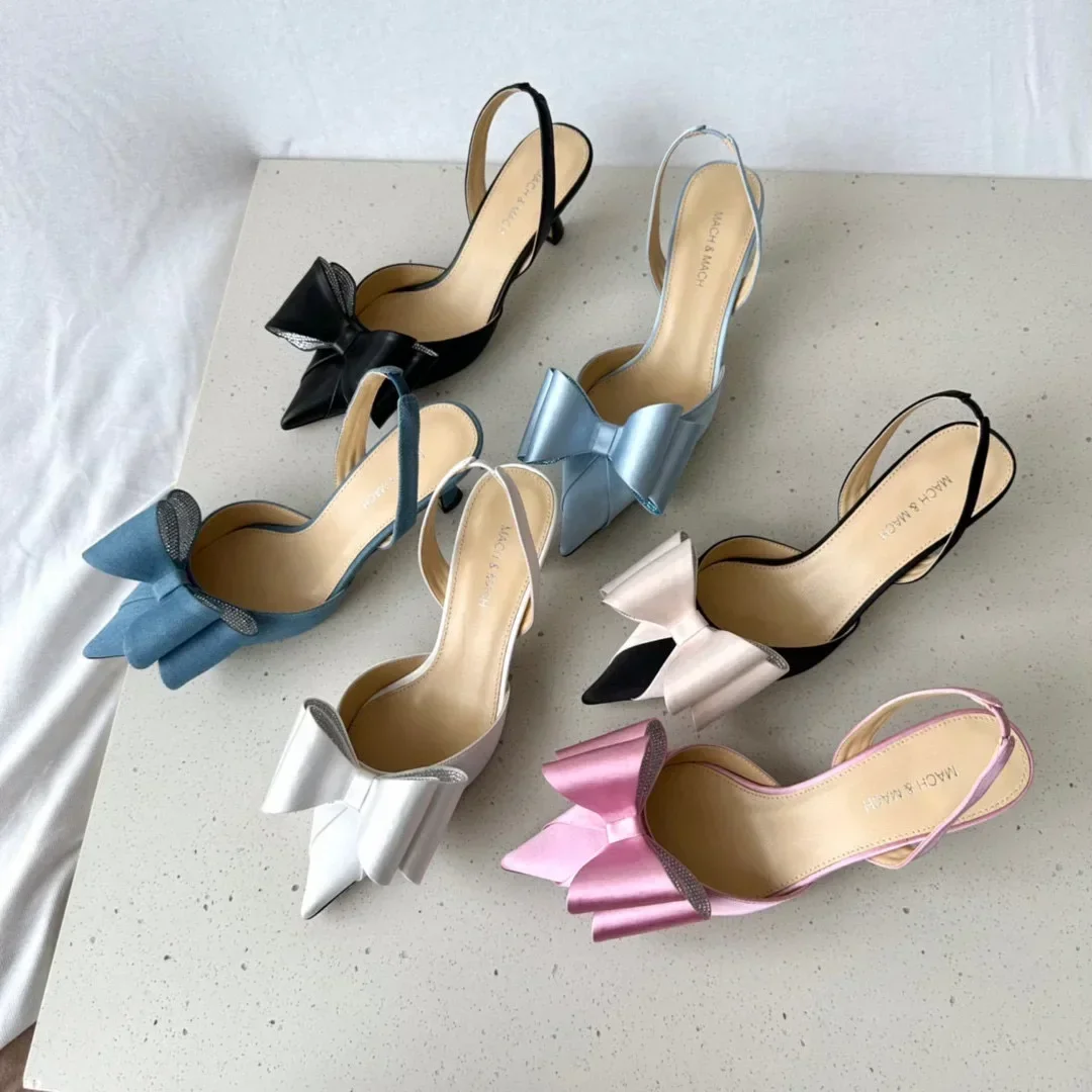 

Buy Ladies Le Cadeau Bow Pointed Toe Slingback Pump silk high heels pointed toe stilettos sandals satin diamond party wedding