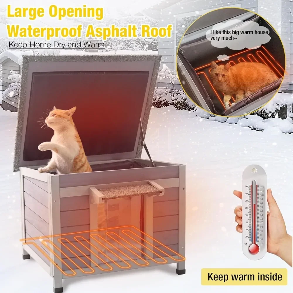 

Heated Cat House for Outdoor Cats with Insulated Liner for Winter, Temperature Control Cat Cage, Indoor Kitty Shelter