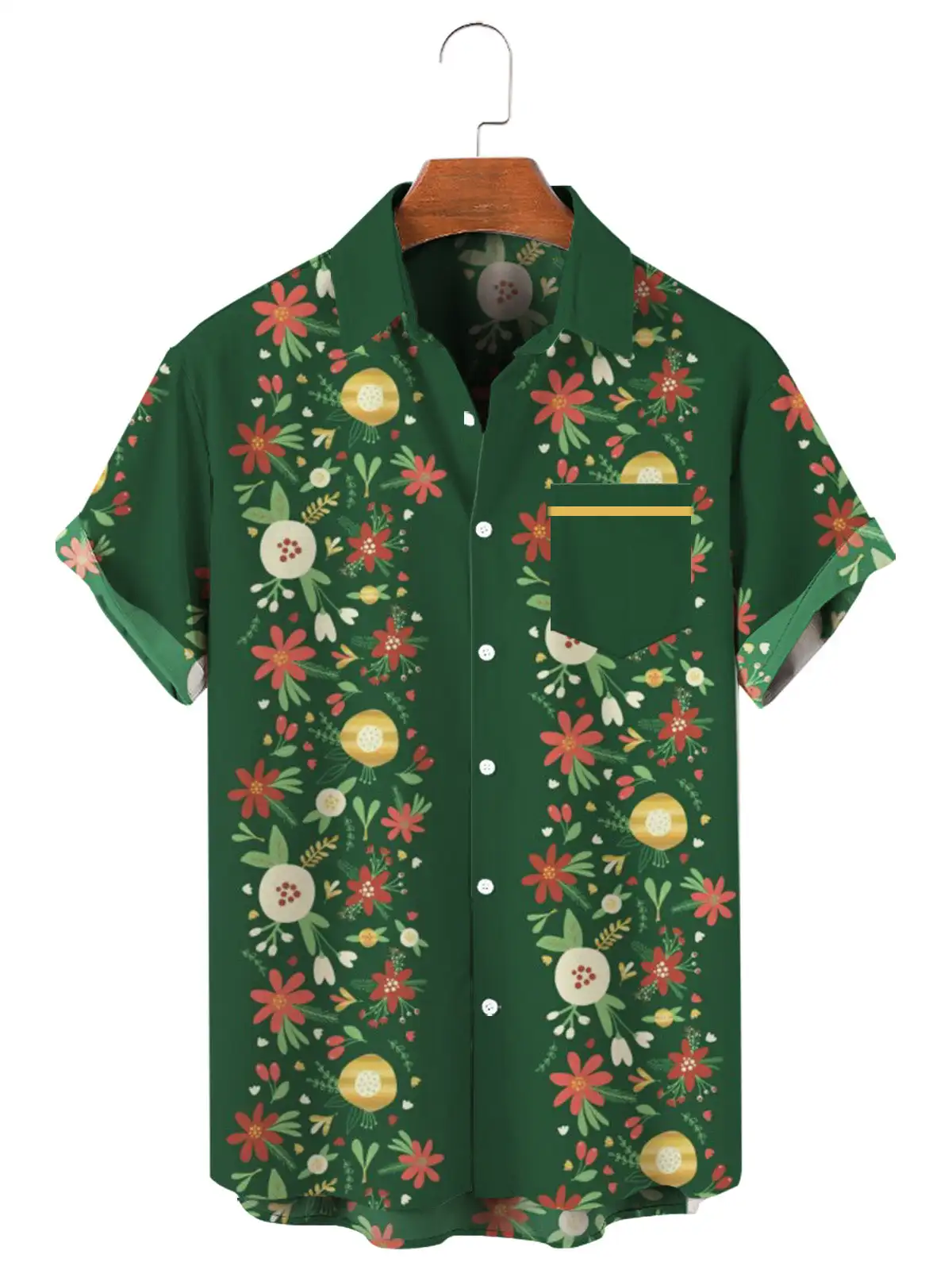 2023 Nieuwe Groen Gestreepte Kerstprint Shirt Heren Hawaiian Top Losse, Ademende Casual Shirt Vakantie Shirt Voor Heren En Dames