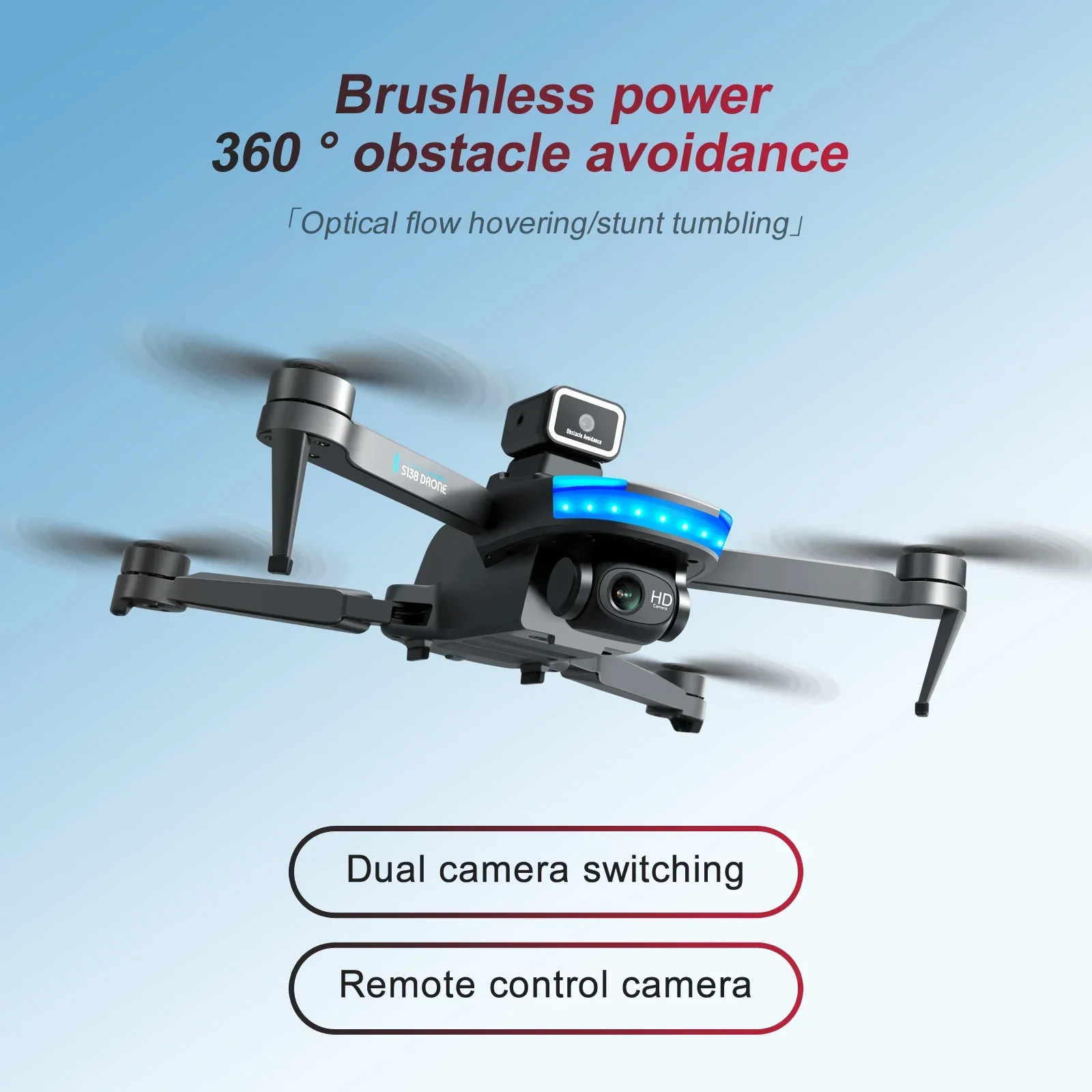 S138 Drone 4K Dual Camera Wide Angle Obstacle Avoidance Optical Flow Positioning Brushless RC Drone  Foldable Quadcopter BoyToy