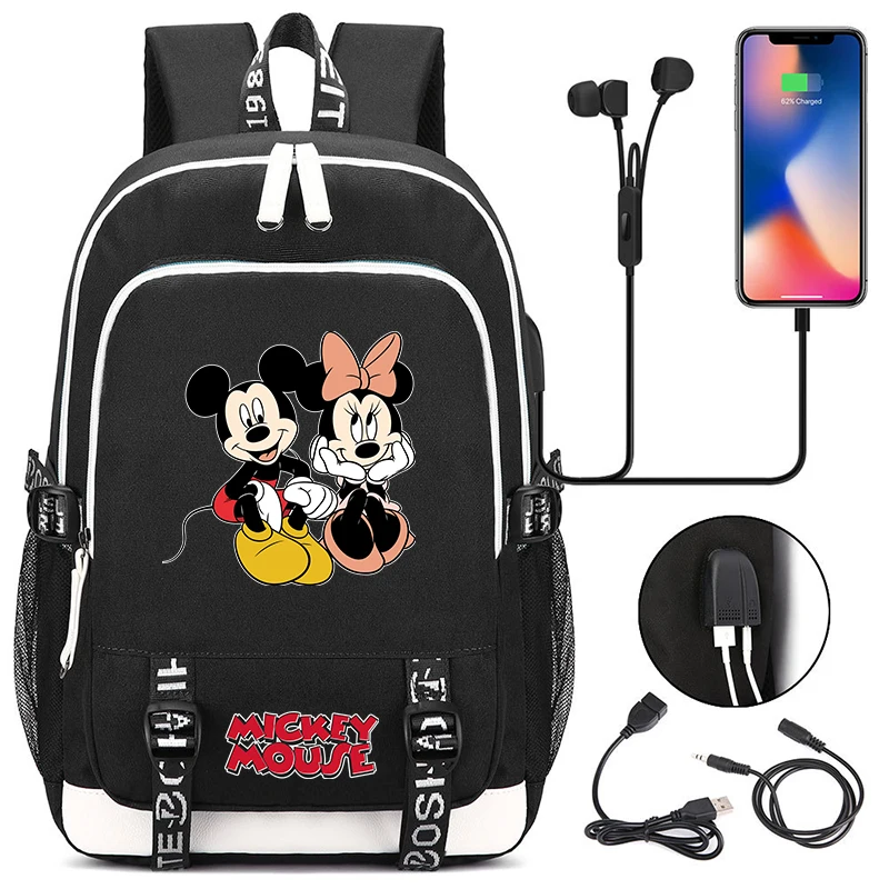 Disney Mickey Mouse Backpack Canvas Printed Backpack Teen School Bag for Girl Boy Large Capacity Bookbag for Kid Gift