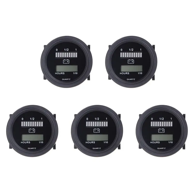 5X 12V/24V/36V/48V/72V LED Digital Battery Status Charge Indicator With Hour Meter Gauge Black