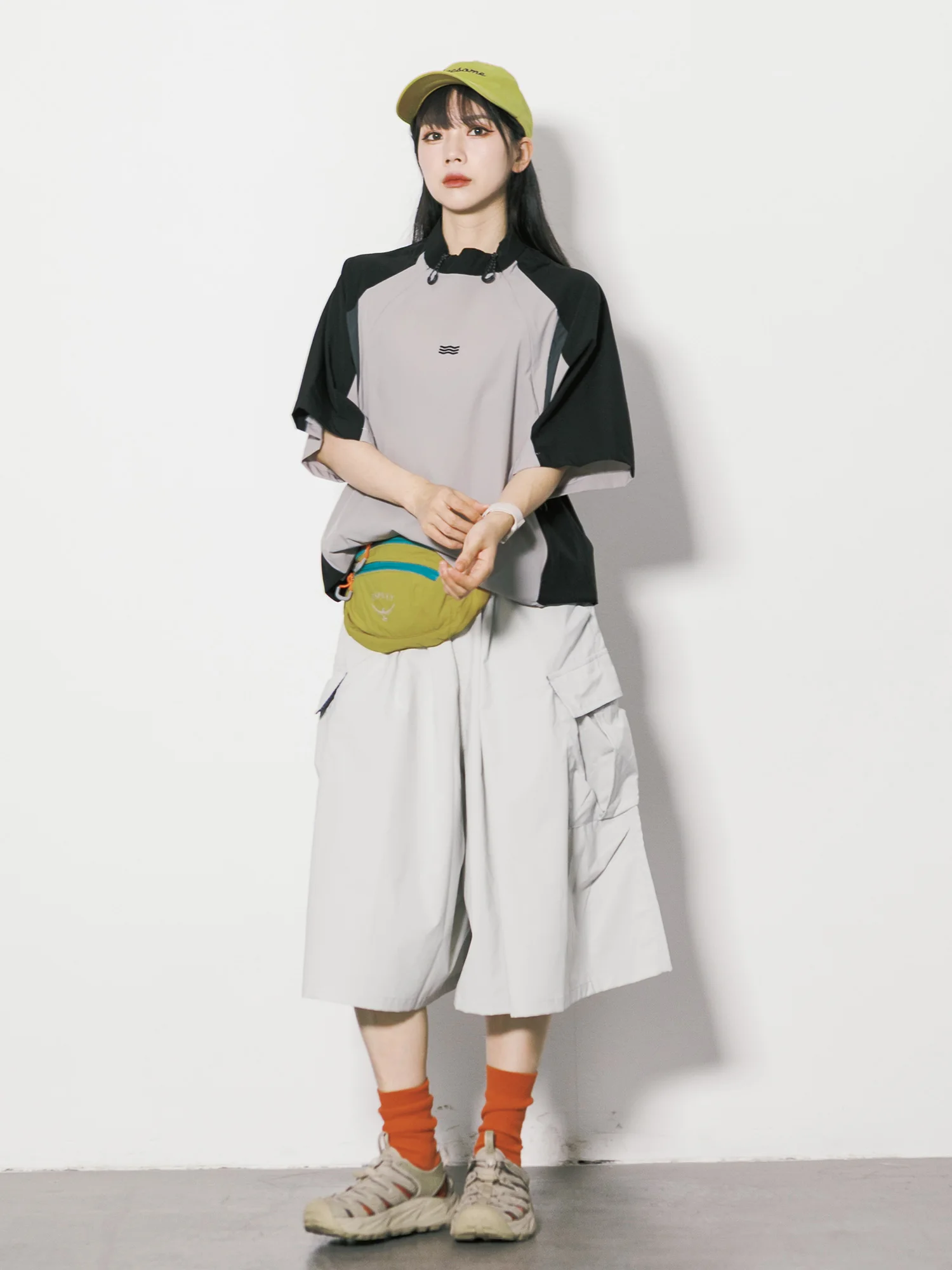 Outdoor RCDB Color Block T-Shirt with Double Zipper Loose Fit Quick Dry Short Sleeve Unisex Breathable Five Sleeve Top