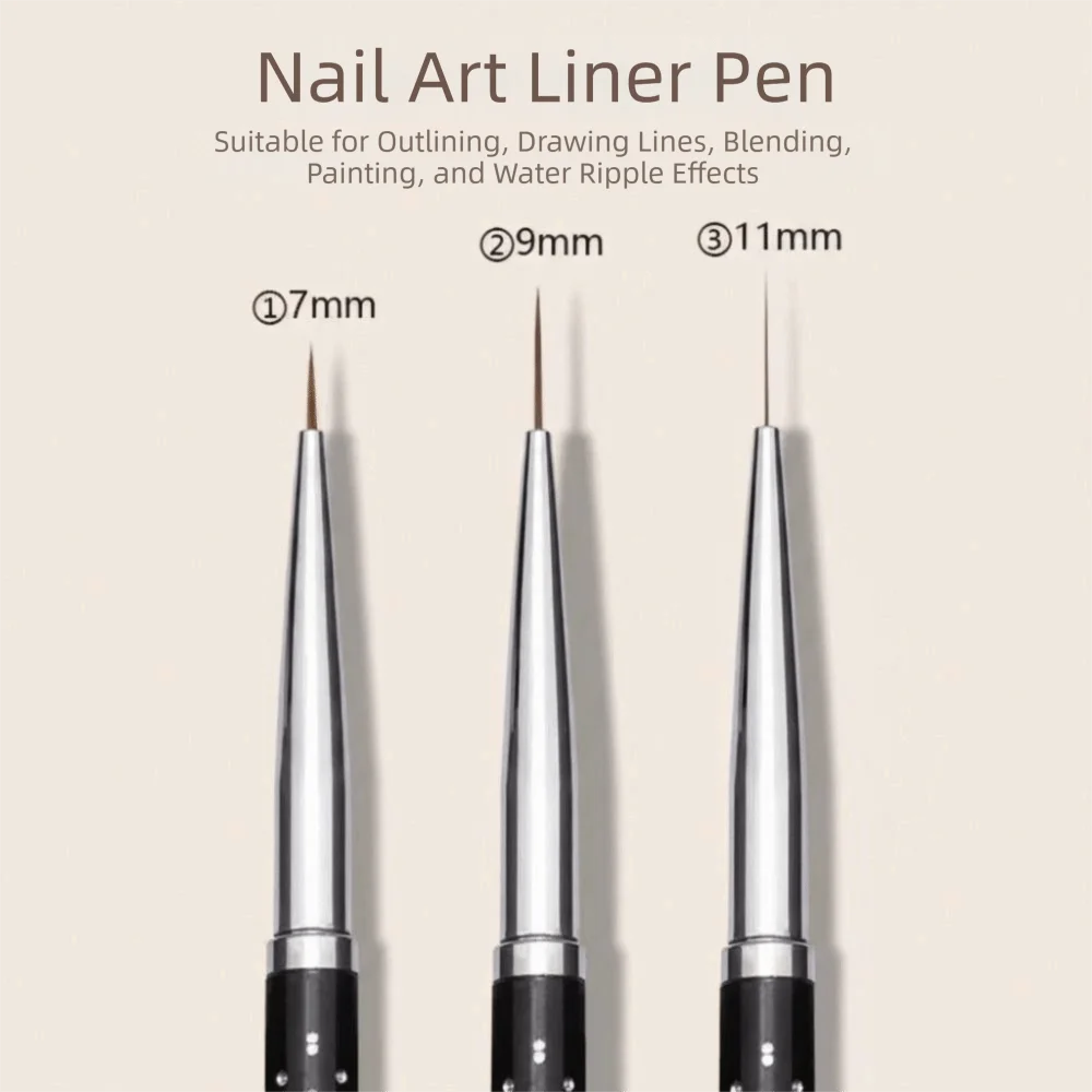 Metal Handle Nail Eyeliner Brushes 7mm/9mm/11mm Black Color Nail Art Liner Brush Thin Design Nail Drawing Pens Gel Polish Design view 4