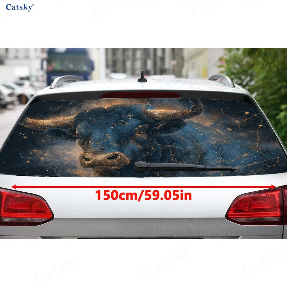 Gold Dominant Taurus PVC Perforated Car Vinyl Wraps, Durable Car Rear Windshield Sticker, Waterproof Car Rear Window Decal