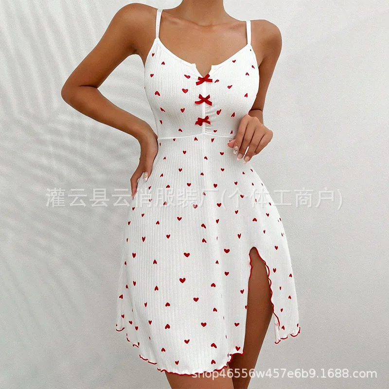 

Summer outfits for women love print Rowan front split deep V suspender skirt sleep short dress loungewear dress