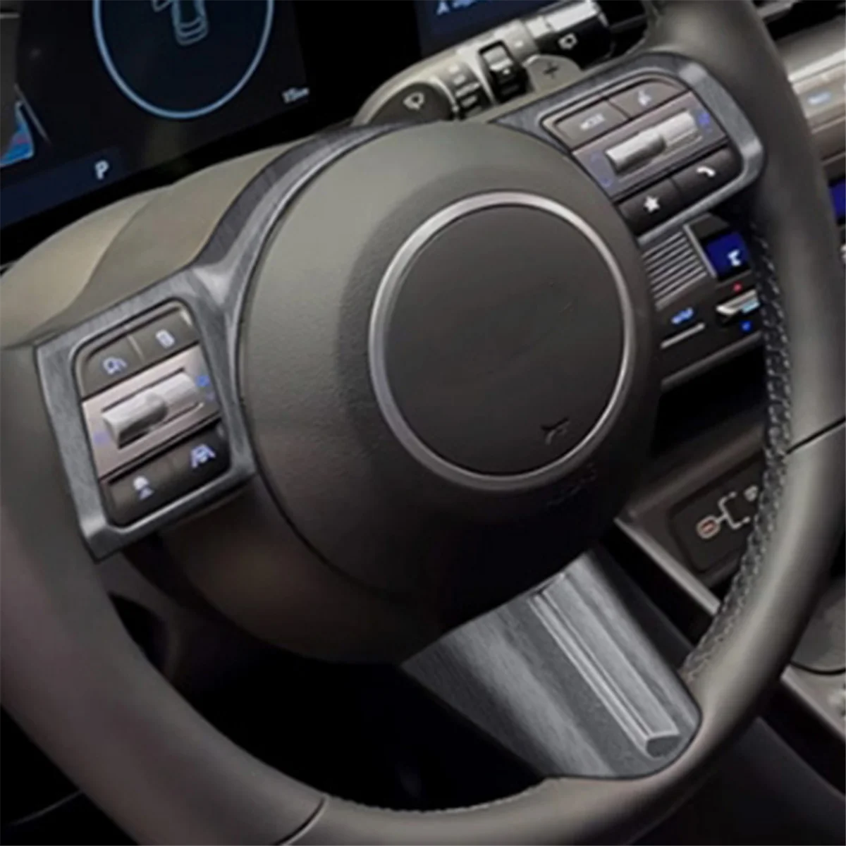 Car Steering Wheel Button Decoration Cover Trim Accessories for Hyundai KONA 2024+ Car Accessories Carbon Fiber Pattern