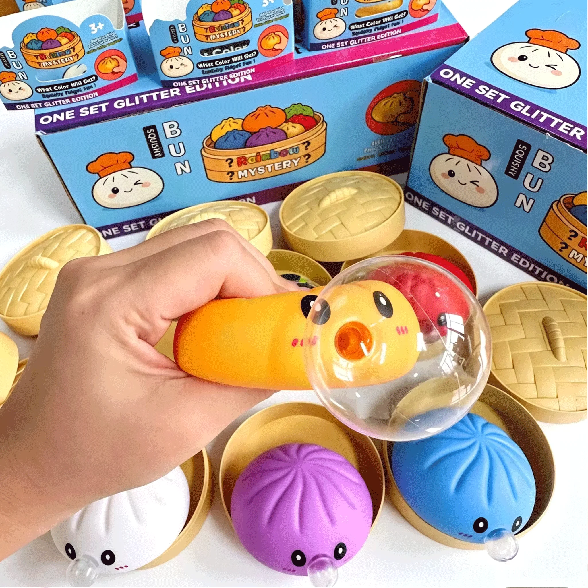 Blowing Bubble Dumpling Squishies Toy Dumpling Squishy Set with Steamer Slow Rebound Stress Relief Fidget Sensory Training Toy