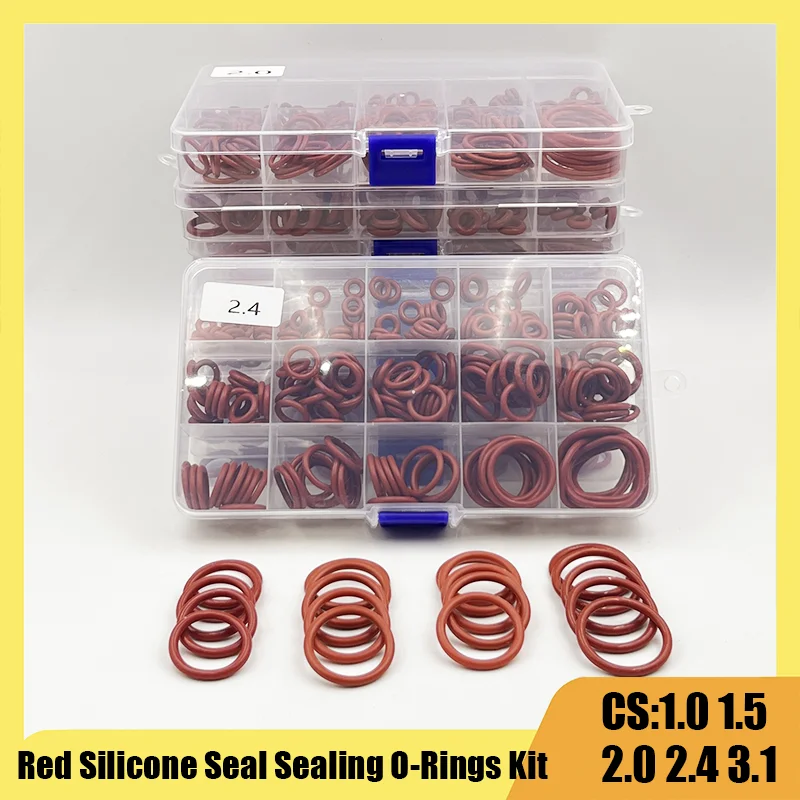 Red VMQ O Ring Seal Washer Plumbing Gasket CS1/1.5/1.9/2/3.1mm Silicone Rubber Insulation Waterproof Washer Non-toxic O-ring Set