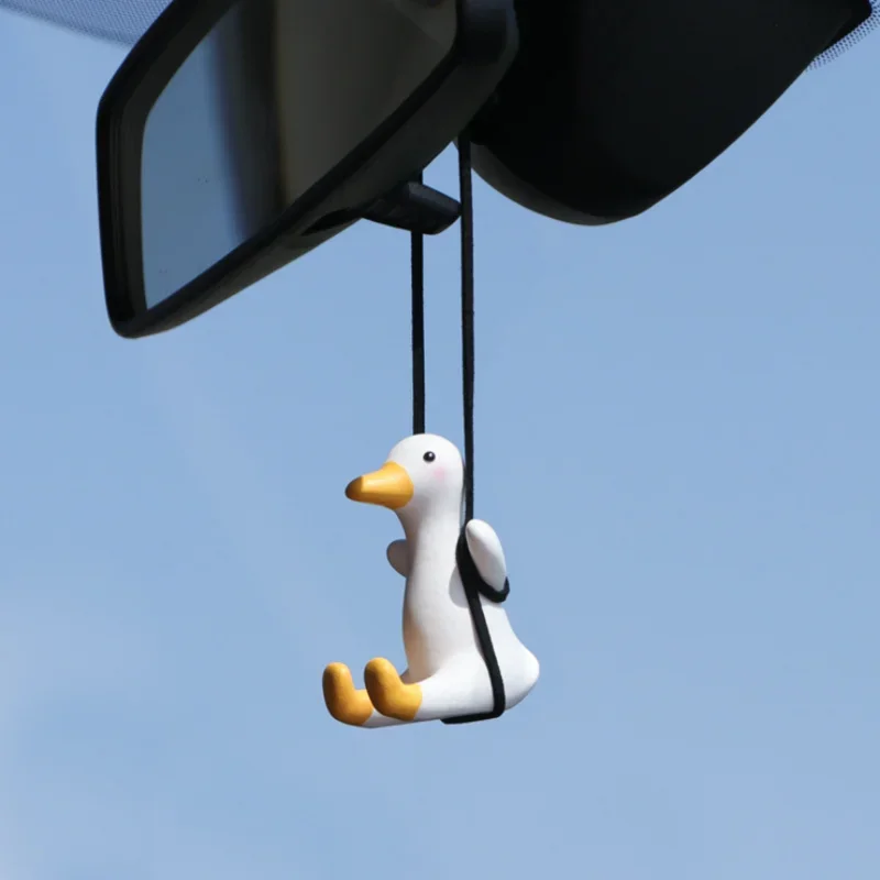 Gypsum Cute Anime Car Accessorie Swing Duck Pendant Auto Rearview Mirror Ornaments Birthday Gift Couple Accessorie Car Fragrance