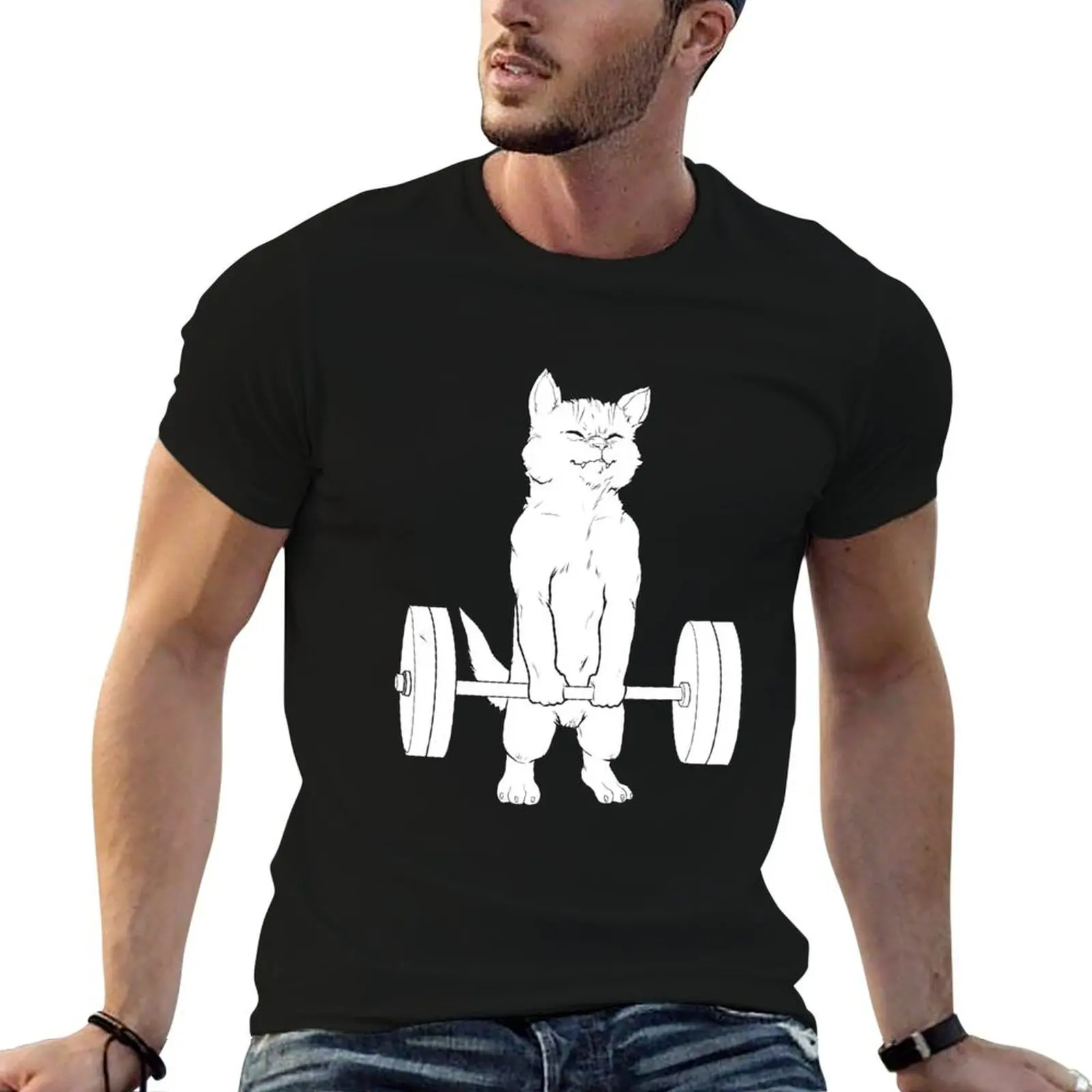 Cat Deadlift Powerlifting T-Shirt graphics kawaii clothes fruit of the loom mens t shirts