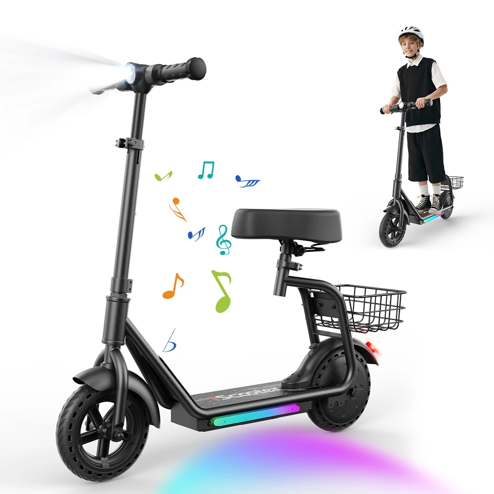 IScooter IK7 Elektrische Scooter voor Kinderen met Mandje & Afneembare Zitting 250W Motor 3 Snelheidsstanden 8,5 Inch Kinder Scooter Verstelbare Hoogte Bluetooth Muziekweergave E-Scooter Smart APP