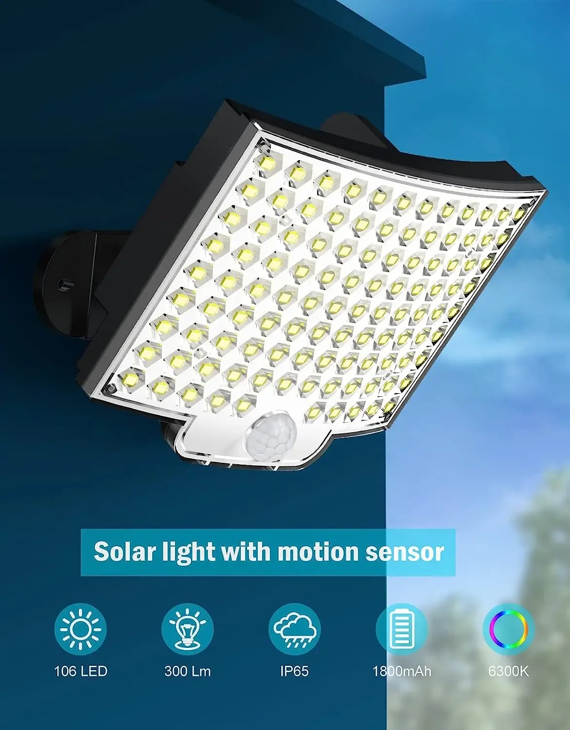 106LED พลังงานแสงอาทิตย์กลางแจ้ง Super Bright Motion Sensor พลังงานแสงอาทิตย์ LED โคมไฟติดผนังสวน IP65 กันน้ําทํางาน