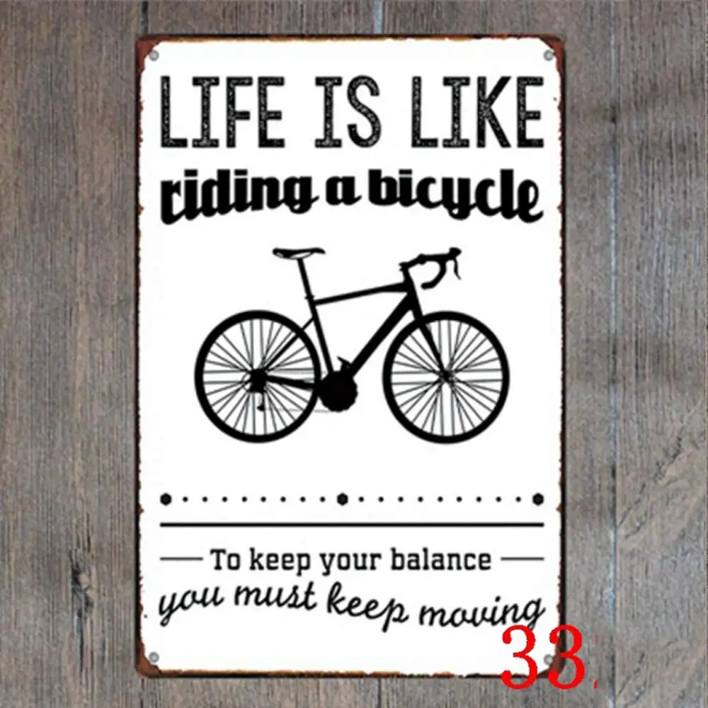 Letreros artísticos de pared de metal de estaño con diseño retro original | La vida es como montar en bicicleta, tu debe ser equilibrar, póster impreso de hojalata gruesa