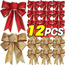 Large Christmas Glitter Bow Gold Red Xmas Tree Ribbon Bowknot Hanging Pendants Ornaments for New Year Party Home Decor Gifts