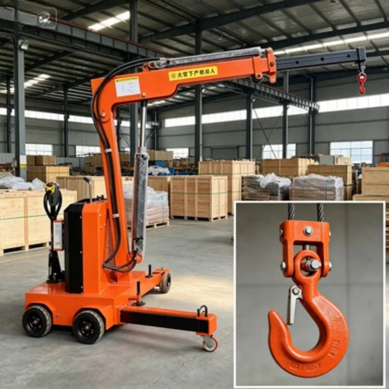 All-Weather Folding Electric Floor Crane – Hydraulic Hoist with Rust-Resistant Coating, Portable Mini Crane for Outdoor Docks