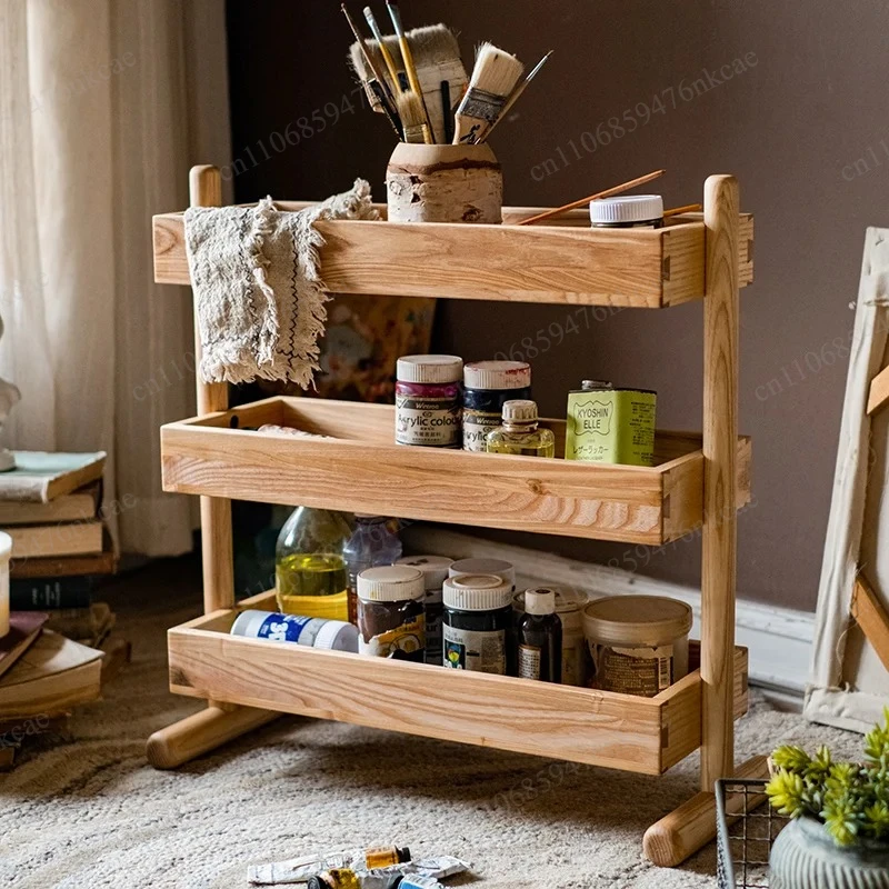

Kitchen Solid Wood Storage Rack Foldable Wooden Countertop Organizer Desktop Shelf Space Saving Storage Stand