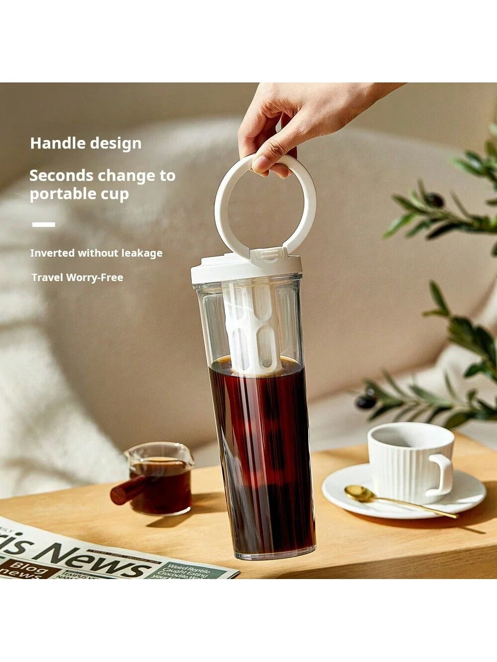 Large Capacity Portable Cold Extraction Cup, 1L Summer Tea Coffee Straight Drink Cup With Filter, Refrigerator Can Be Refrigerat