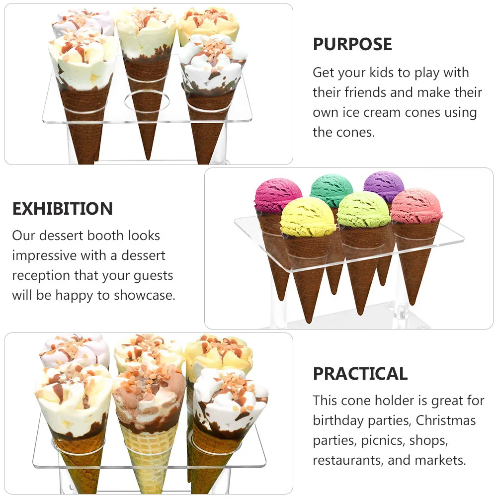 

6 Holes Ice Cream Cone Holder Acrylic Transparent DIY Dessert Stand Wedding Display Rack Sushi Hand Roll Storage Shelf