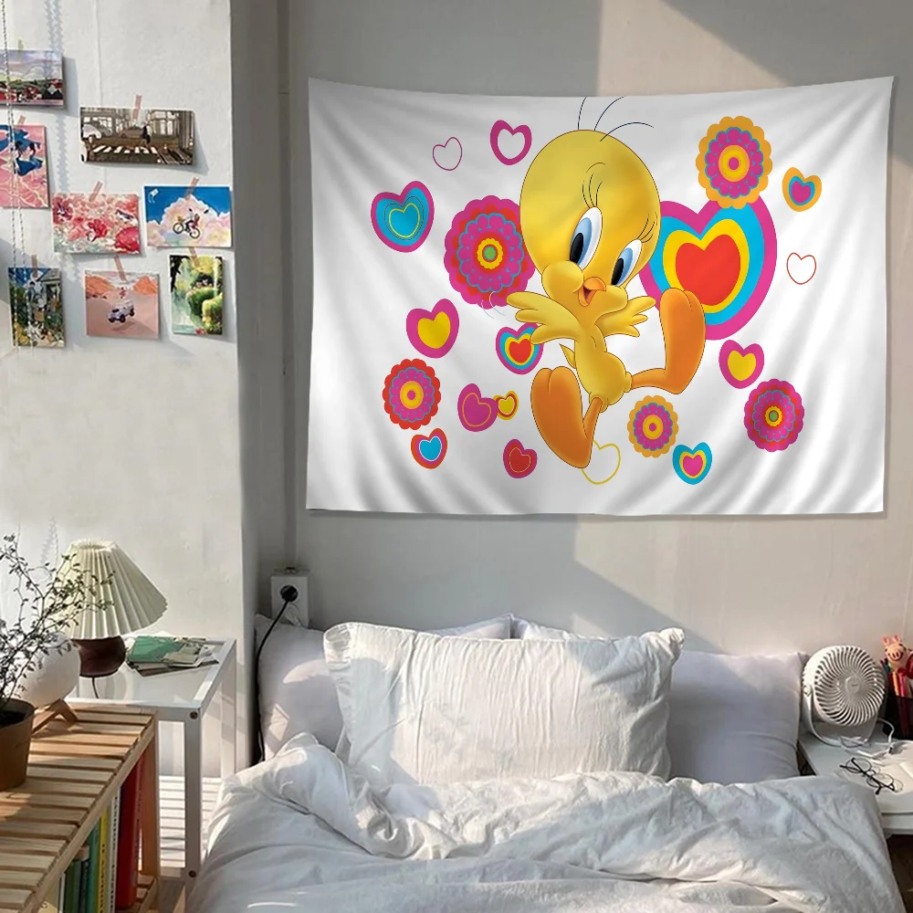 Yellow Cartoon T-Tweetys Bird Chart Tapestry Home Decoration hippie bohemian decoration divination Wall Hanging Home Decor