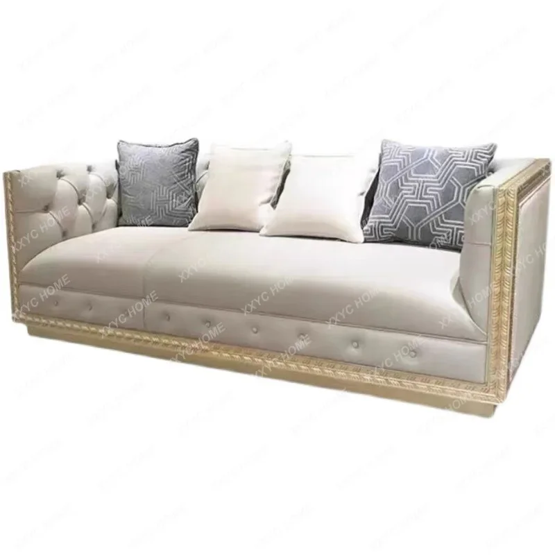 

HMJ simple light luxury solid wood sofa combination living room three-person sofa champagne gold