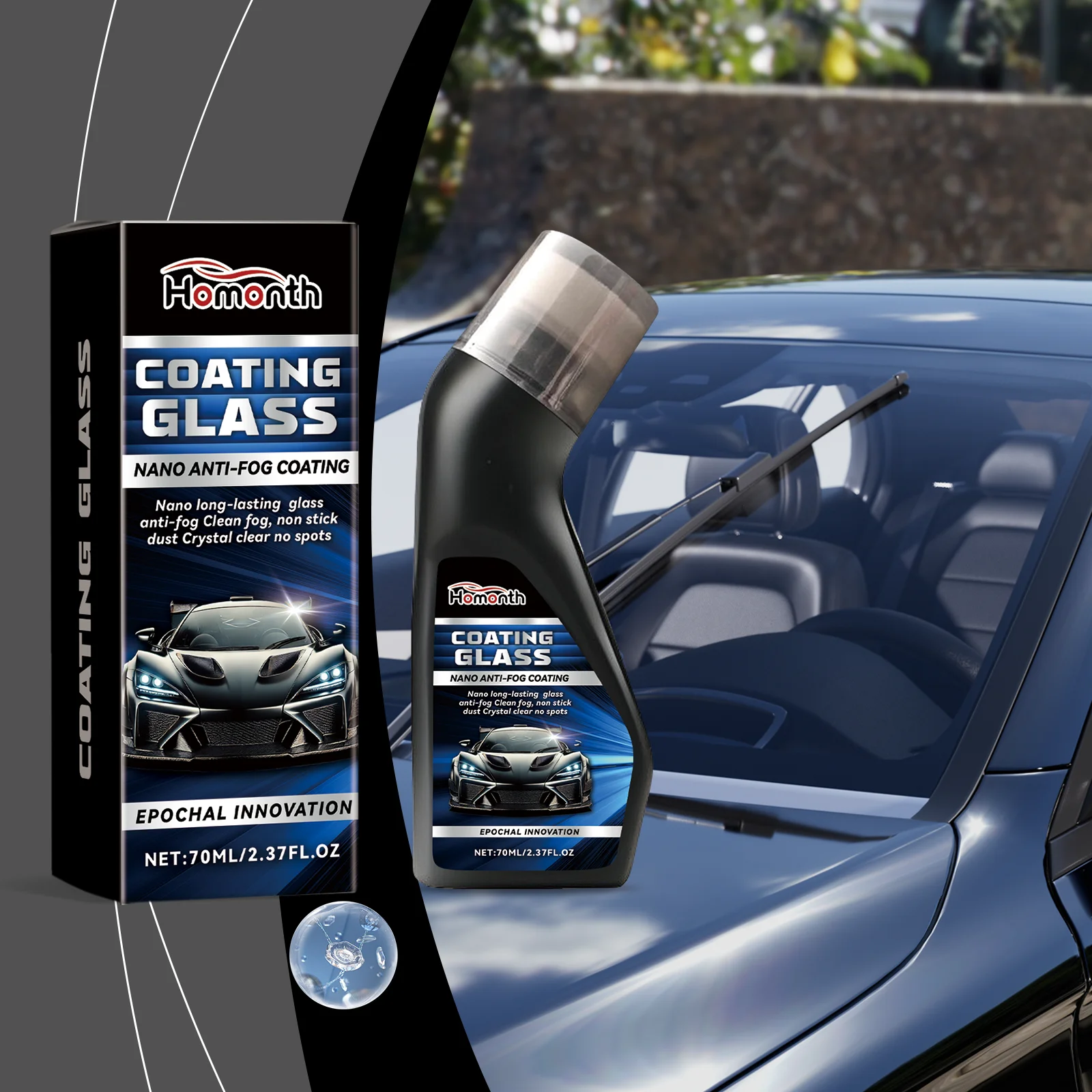 Car Nano Anti Fog Glass Coating Liquid 70ml Built Wipe Brush Anti Rain Dust For Vehicle Windshield Mirror Window Detailing Tool