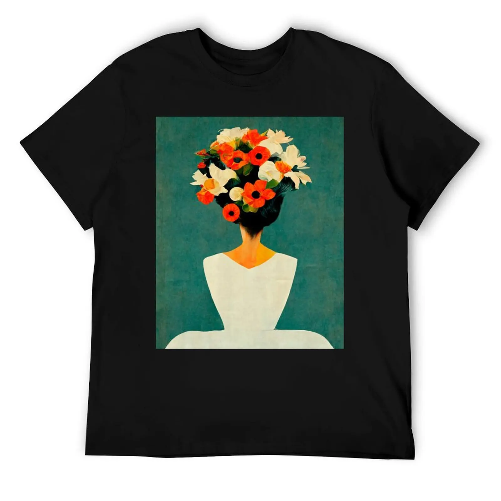 Silueta de una mujer con flores en la cabeza Camiseta hombre camiseta verano camisetas para hombre pack camiseta blanca