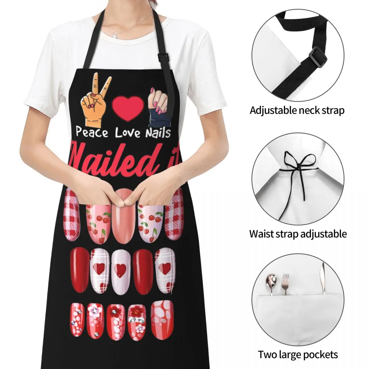 Nail Tech Gift Manicurist Bib Apron with 2 Pockets Waterdrop Resistant Adjustable Manicure Nails Technicians Apron for Women