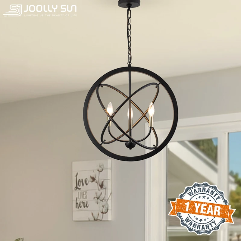 Joollysun Pendant Light Modern Ceiling Hanging Chandelier with Spherical Metal Shade for Dining Living Room New Classical Black