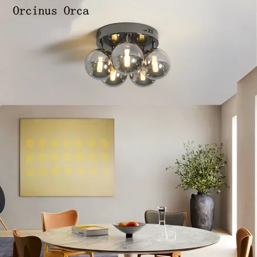 Northern Europe light luxury gray glass ceiling lamp  balcony bedroom post modern simple ball ceiling lamp