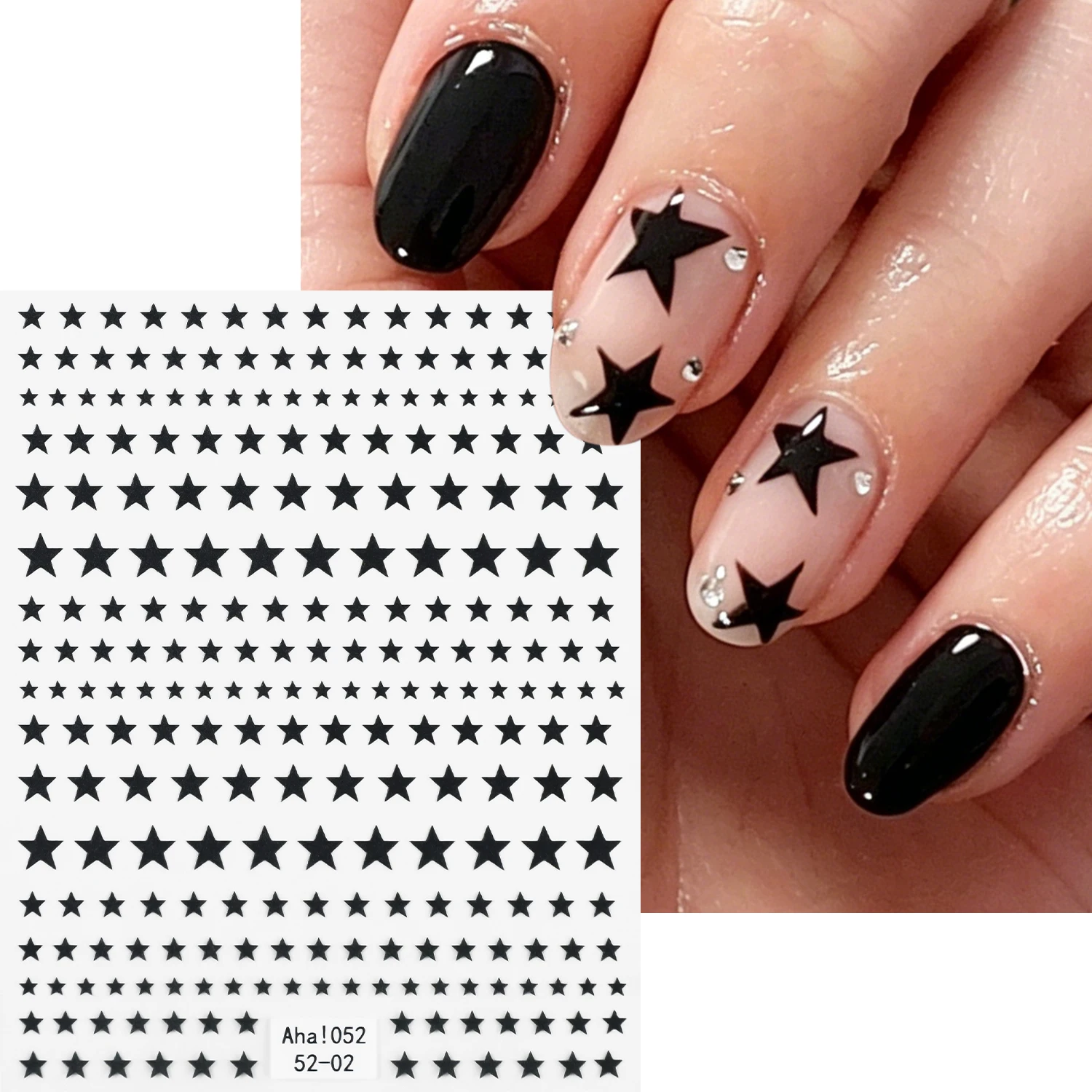 1Pcs Black Five-Pointed Star Nail Stickers Mixed Size Pentagram Adhesive Nails Art Decals for Y2K Punk Daily Manicure Decoration