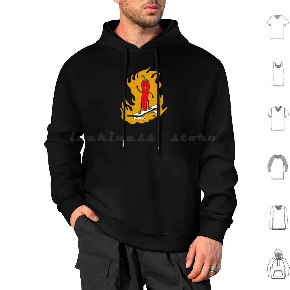 Silly Pepper Skater Hoodies Long Sleeve Peppers Chili Graphic Funky Jalapeno Pepper Skating Skater Skateboarder Skate