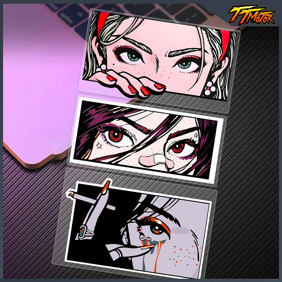 

JDM Anime Cartoon Girl Eyes Reflective Vinyl Motorcycles Accessories Stickers For VOGE Kawasaki Yamaha BMW Honda CFMOTO Decals