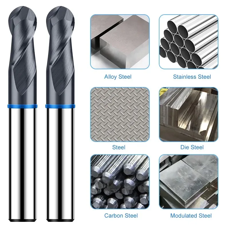 AZZKOR 2F Endmills cincin warna baja Tungsten pemotong penggilingan ujung bola karbida baja Tungsten untuk peralatan mekanik CNC TGB-HRC58