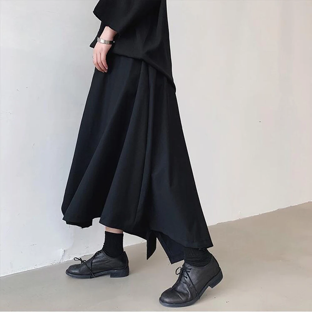 XS-5XL Summer Men's Solid Color Wide-Leg Skirt Pants American Retro Fashion Trend Street Casual Loose Breathable Men's Bottoms