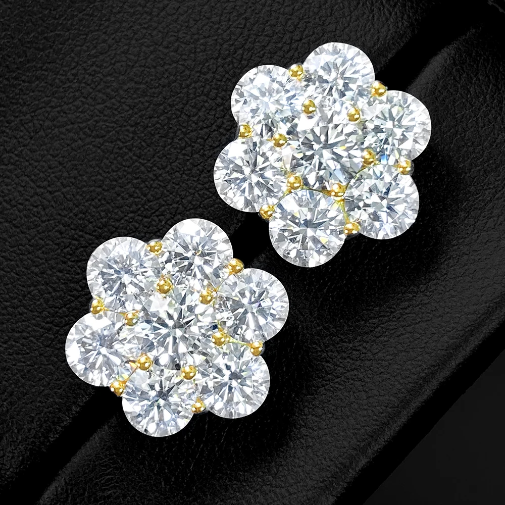 

Stock Iced Flower Cluster Moissanite Earrings Screwbacks 925 Sterling Silver 5mm Round Cut VVS D Color Moissanite Stud Earrings