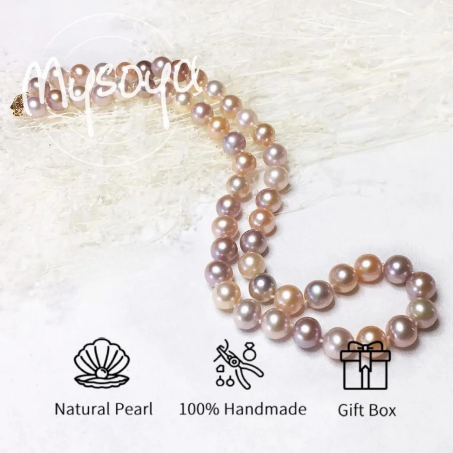 

MYSOYA 9-11 мм большое натуральное розово-фиолетовое жемчужное ожерелье Эдисона для женщин и мужчин с подарочной коробкой подарок на день рождения, свадьбу, годовщину