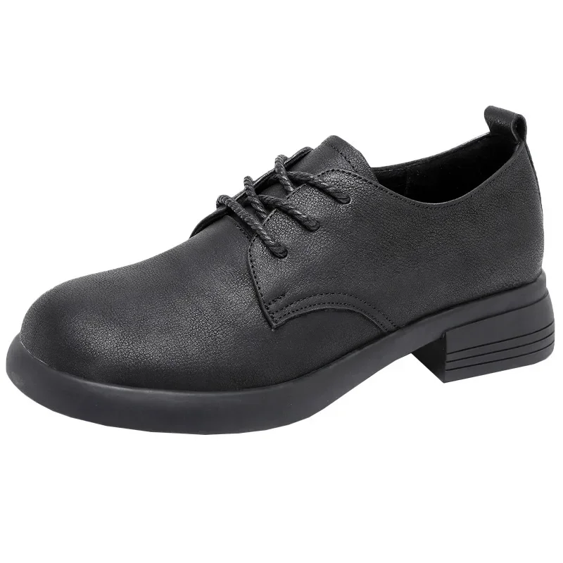 Leather single shoes women's black small leather shoes lace-up  work black spring and autumn commuter