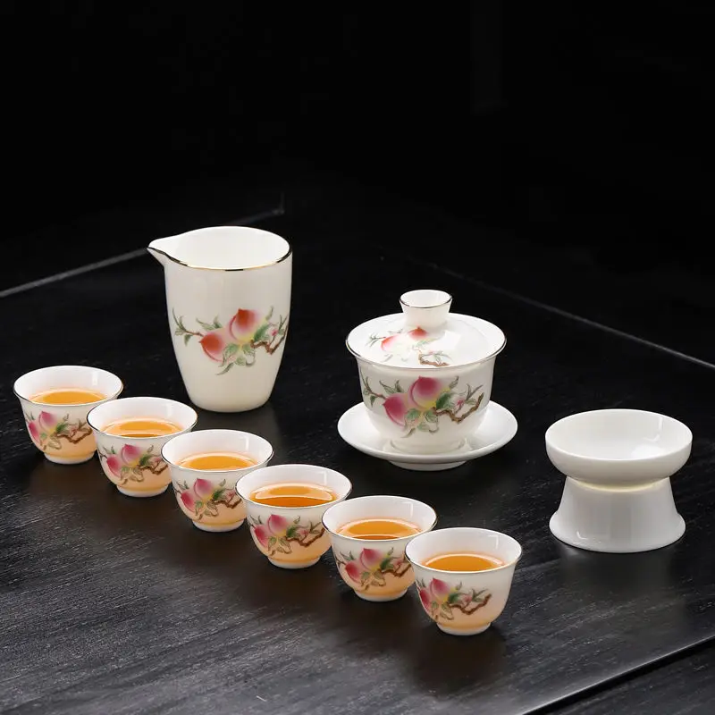 Jade Porcelain Kung Fu Teaware Set, Teapot Teacups, Living Room, Office Drinkware, High Quality Cup and Pot, Gift, 10 Pcs