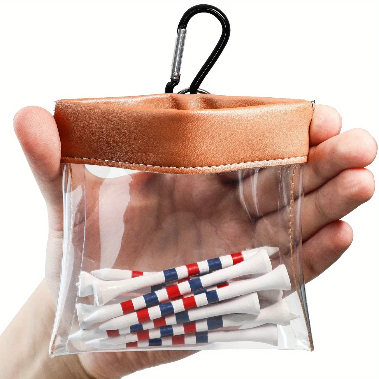 Transparent Wide-Mouth Squeeze Top Golf Tee Storage Bag - Hanging Pouch for Tees & Valuables, Portable Organizer