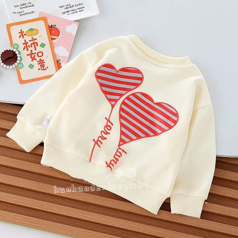 Meisjes Hoodie 2024 Nieuwe Lente En Herfst Kinder Top Losse Koreaanse Versie Cartoon Love Print Baby Bovenkleding