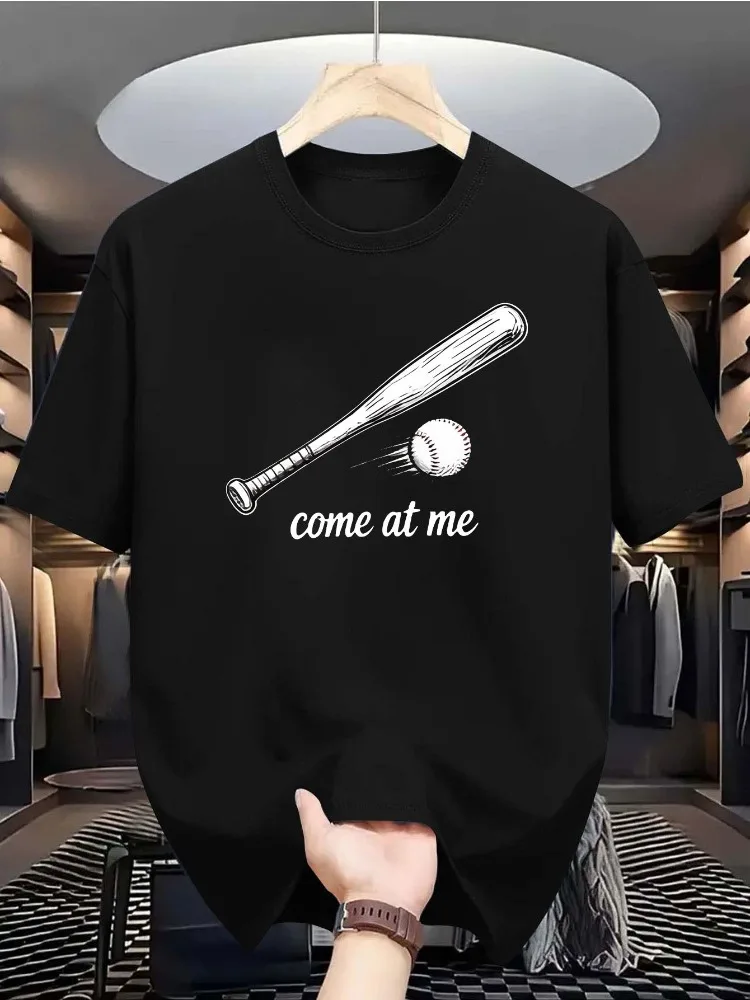 Mens Soft Cotton Crew Tee Vintage Baseball Bat Ball Come At Me Graphic Sport Gift For Baseball Fans Casual Male Short Sleeve Top