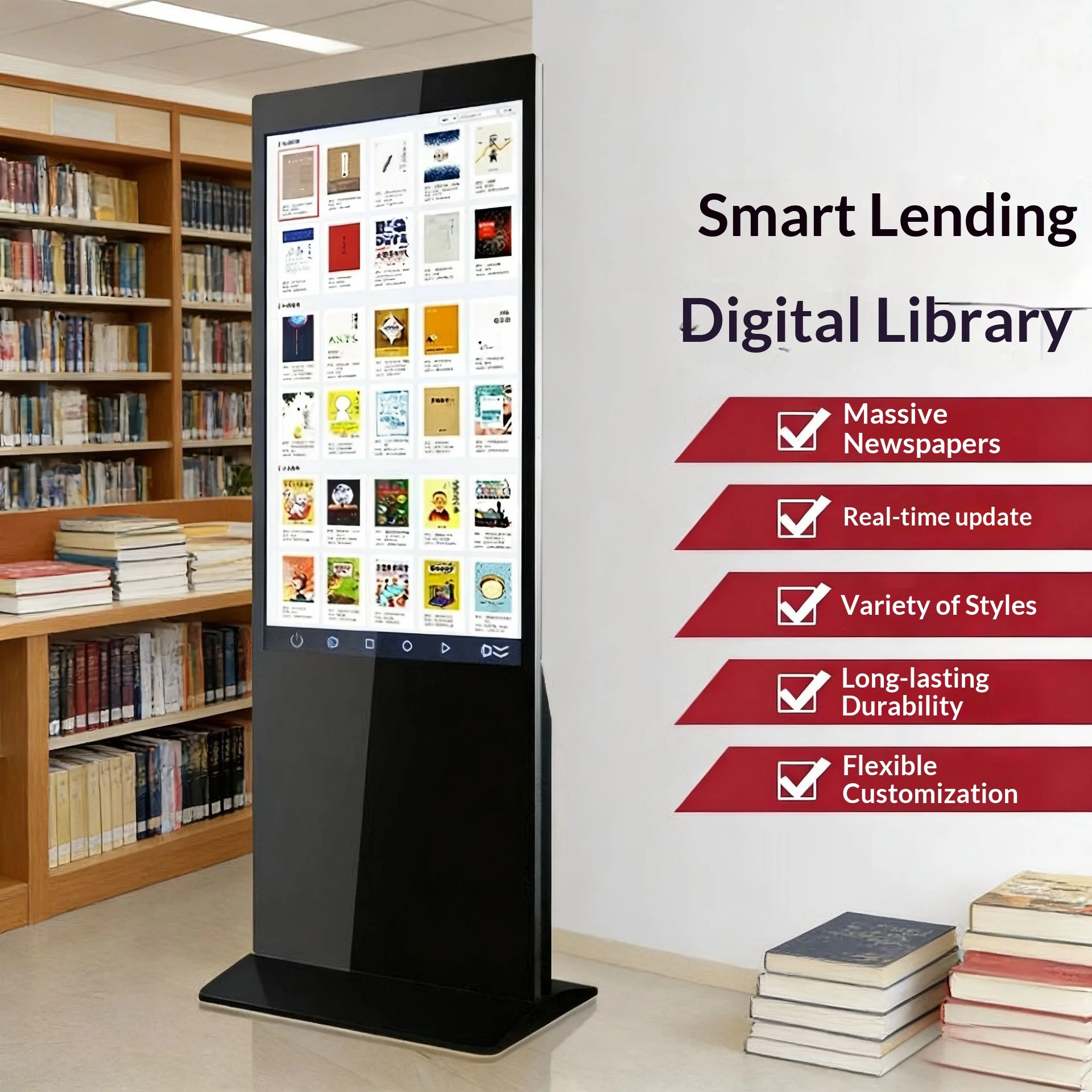 Intelligent Self-service Electronic Book Lending Machine Indoor Vertical Touchscreen Floor Stand Lending Returning Machine