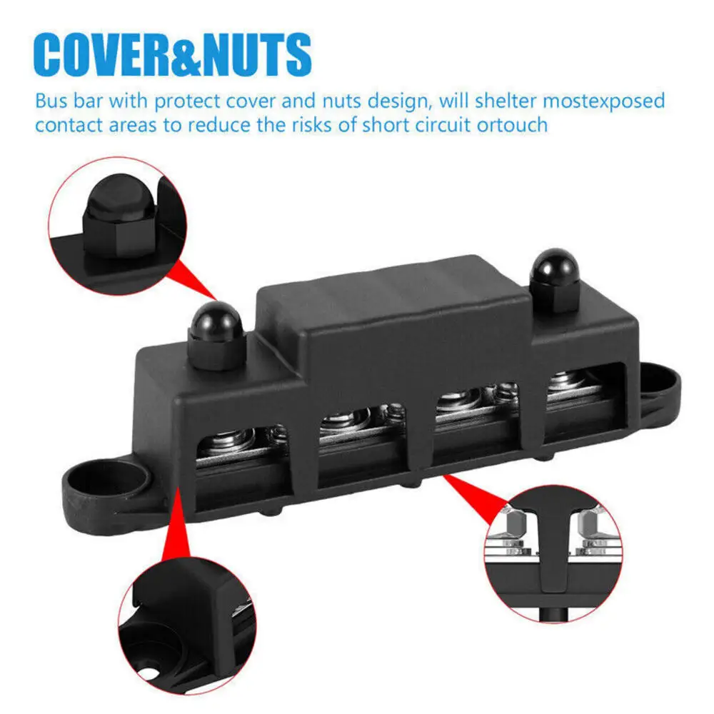 Positive Negative Battery Bus Bar Power 12V Distribution Block 4 X M8 Car Terminal Block Studs Terminal Bus for RV Boat Bus