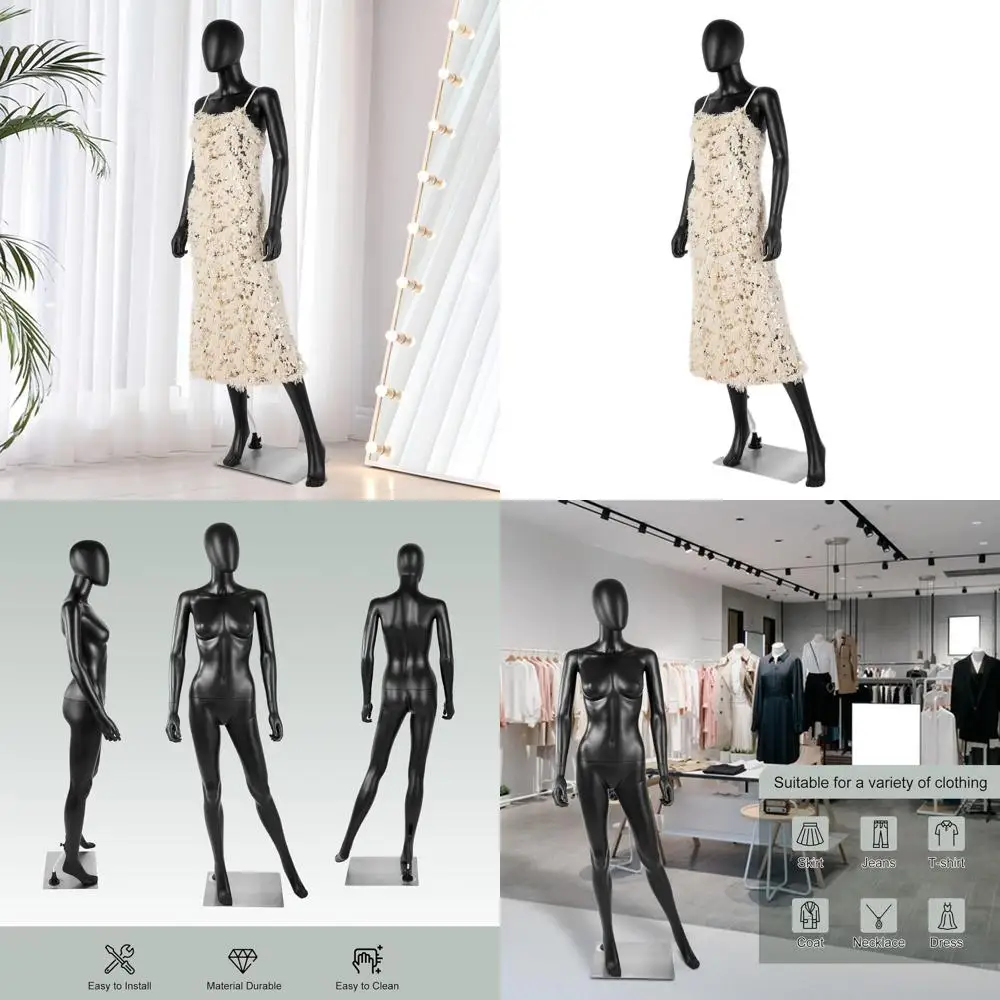 

Регулируемый женский манекен в полный рост с металлической подставкой для реалистичной демонстрации одежды в розничной торговле, черный