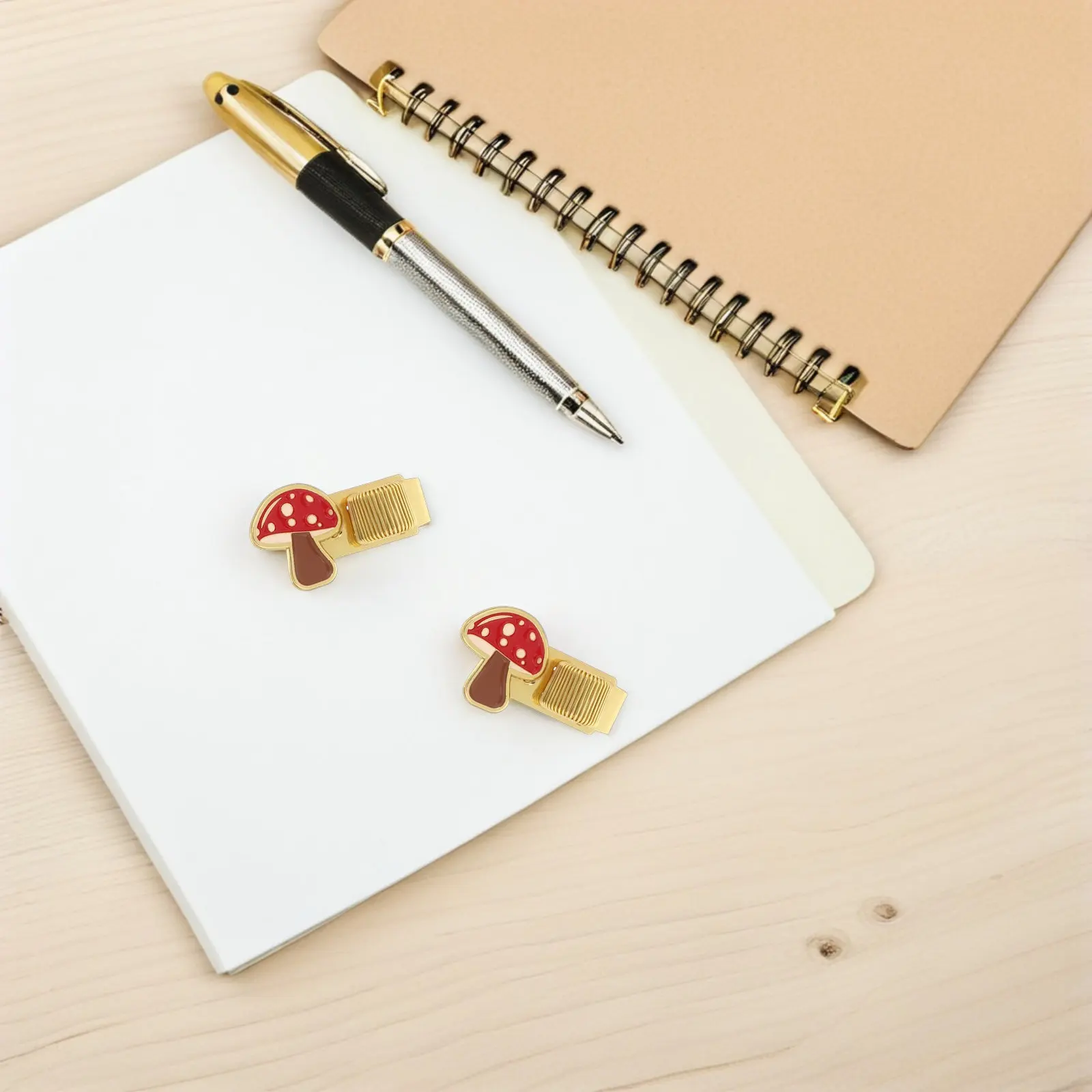 

3Pcs Metal Elastic Pen Clip Zinc Alloy Mushroom Design Spring Holder for Notebook Planner Clipboard Journal Stationery Organizer